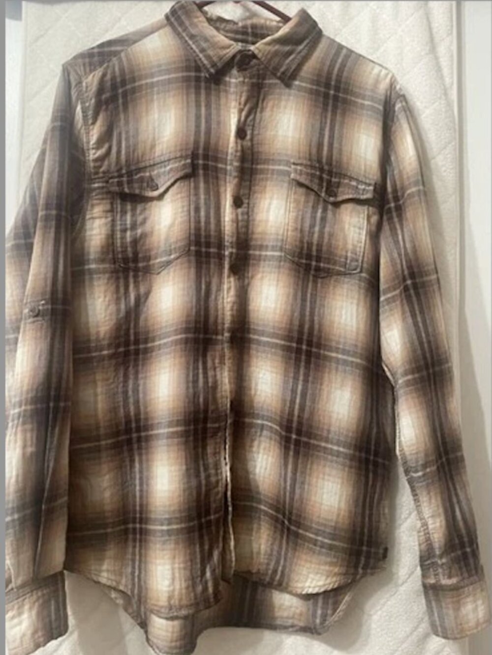Seven7 Men's Plaid Long Sleeve Button Down Shirt Brown Flannel Style SZ M